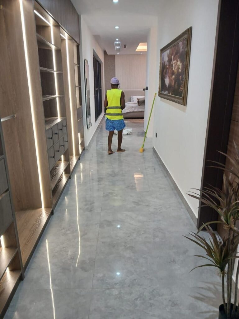 Clean modern kitchen and hallway after move-out cleaning